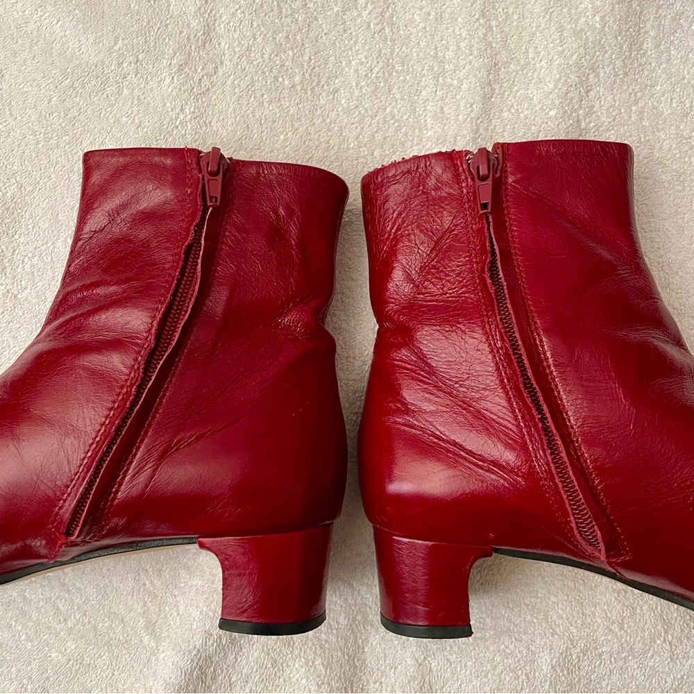 Zara Red Leather Ankle Booties - Picture 12 of 13